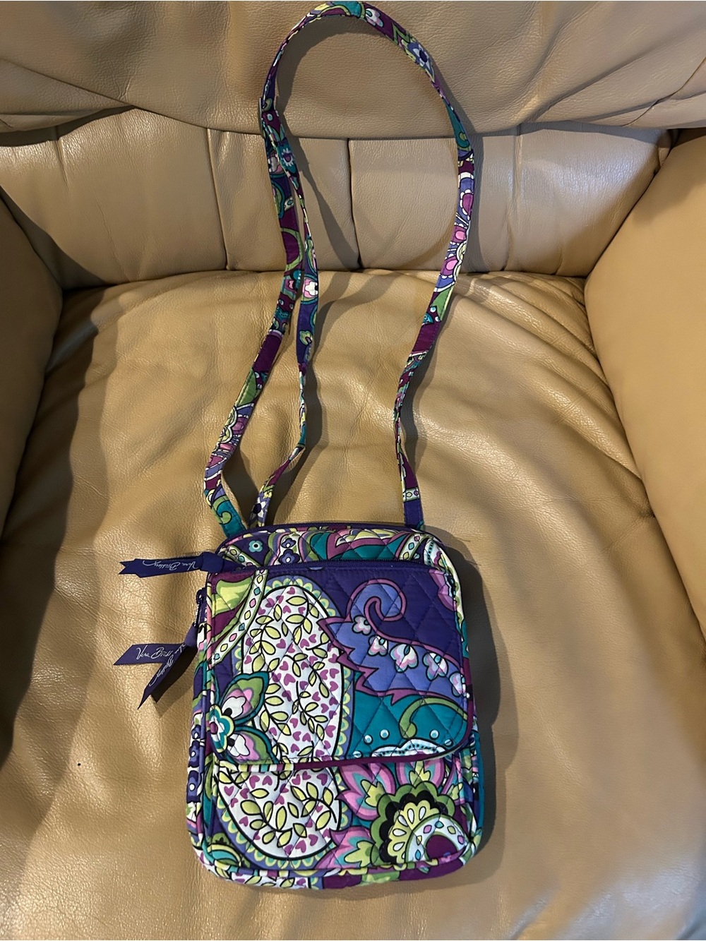 Vera Bradley Quilted Paisley Floral Crossbody Messenger Bag in Purple & Teal